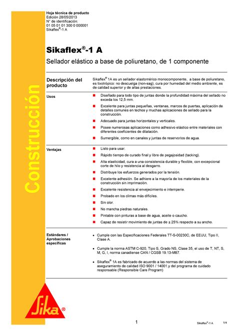 Sikaflex 1 A Lecture notes 12 Hoja técnica de producto Edición 28