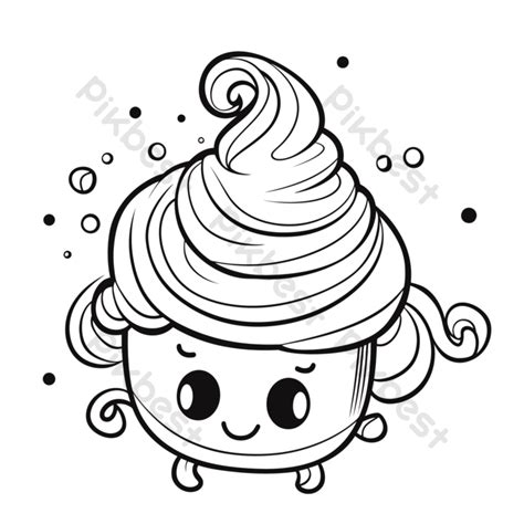 Cupcake Cute Coloring Page With Eyes Outline Sketch Drawing 45 Off