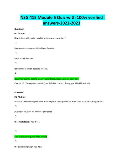 SOLUTION Nsg 415 Module 5 Quiz With 100 Verified Answers 2022 2023