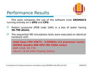 A Comparison Of Molecular Dynamics Simulations Using GROMACS With GPU