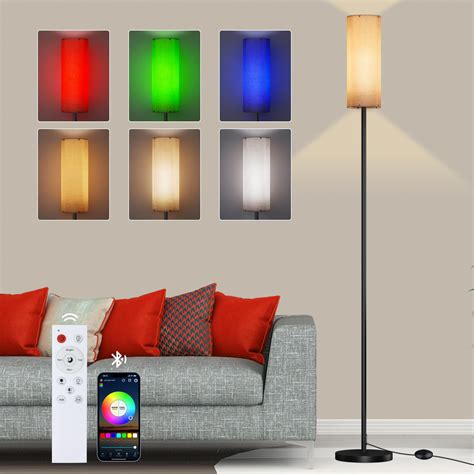 Floor Lamp For Living Room White Linen Lamp Shade Led Tall Standing