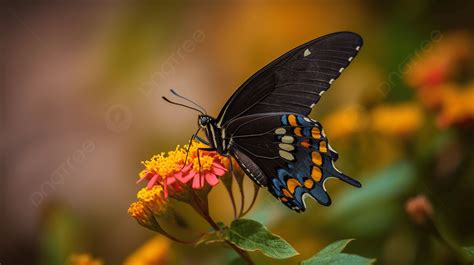 Background Kupu Kupu Swallowtail Hitam Pada Bunga Kuning Kupu Kupu