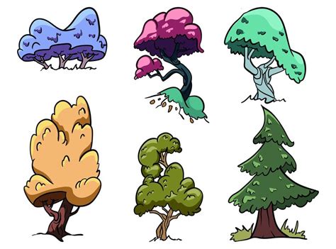 Premium Vector Different Color Trees Set Hand Drawn Cartoon Trees Vector Set Of Trees With