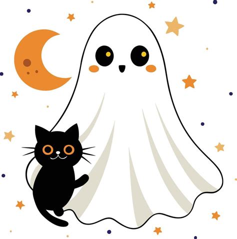 Halloween Ghost With Black Cat Clipart 49890025 Vector Art At Vecteezy