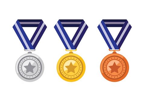 Gold Silver Bronze Medals In Flat Style Icon Set Premium Vector