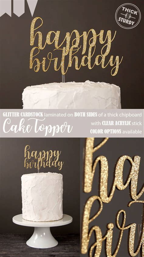 Happy Birthday Cake Topper Cursive Lettering Gold Glitter Etsy