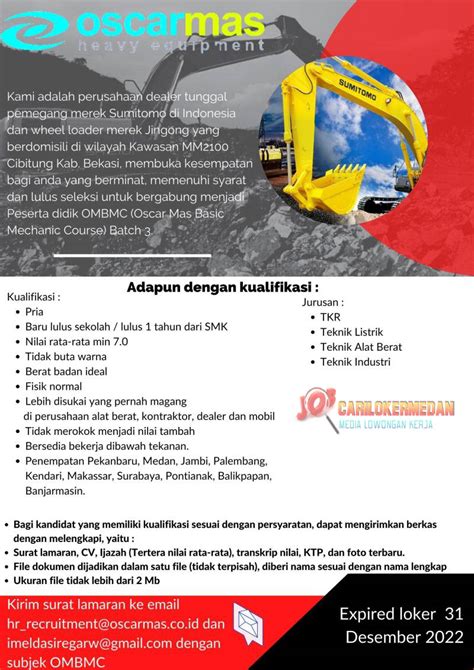 Loker SMK STM Di PT Oscar Mas Medan September 2022