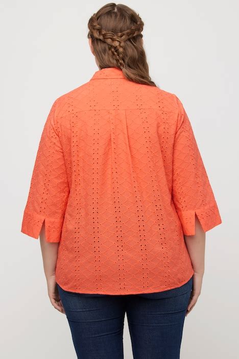 Eyelet Embroidered Cotton 3 4 Sleeve Blouse All Blouses Blouses