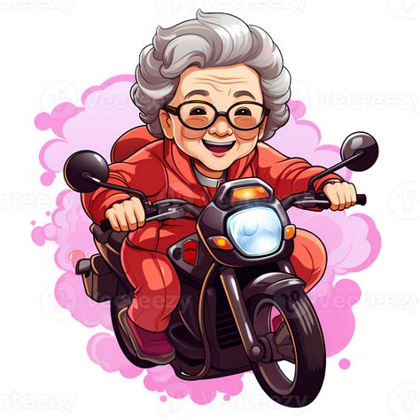 Cute Grandma Riding Motorcycle Clipart Ai Generative 27235671 Png