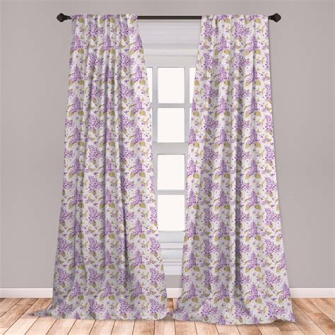 Mauve Curtains 2 Panels Set Retro Style Floral Petals Love Natural