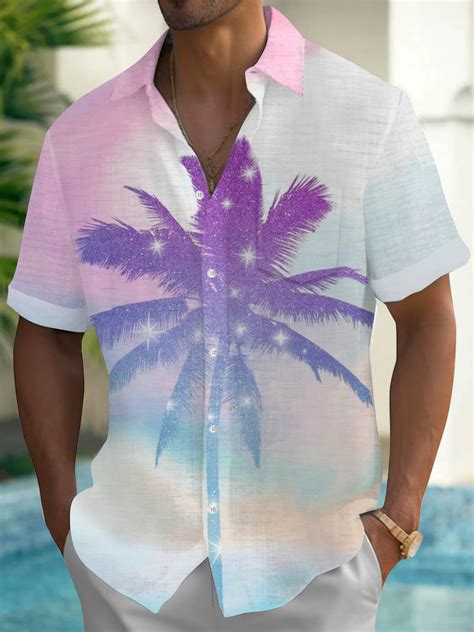 Coconut Tree Short Sleeve Mens Shirts With Pocket Adaychic