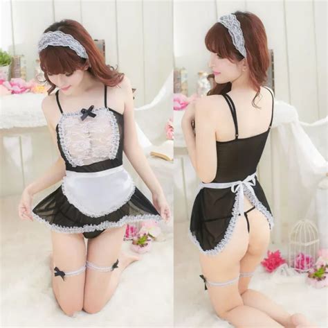 SEXY FRENCH MAID Outfit Costume Cosplay Black White Lace G String Lingerie L PicClick AU
