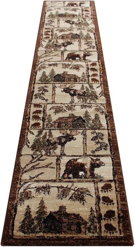 Masada Rugs Bear Cabin Moose Area Rug 2 Feet 4 Inch X 10