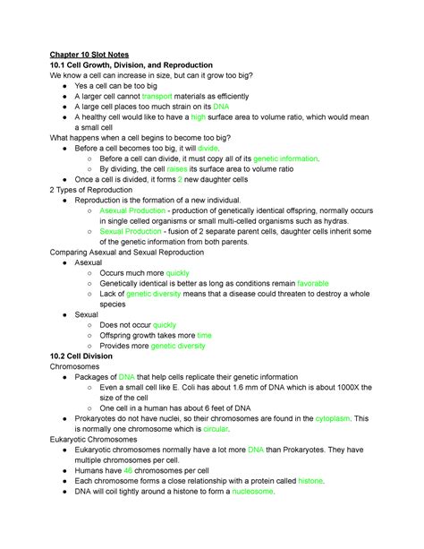 Chapter Notes Chapter Slot Notes Cell Growth Division And