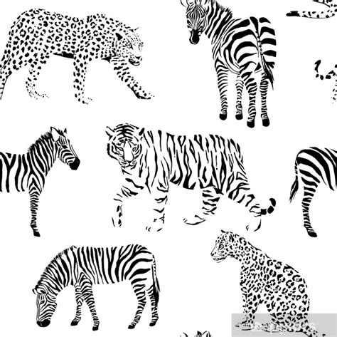 Wall Mural wild animals black and white seamless background - PIXERS.UK