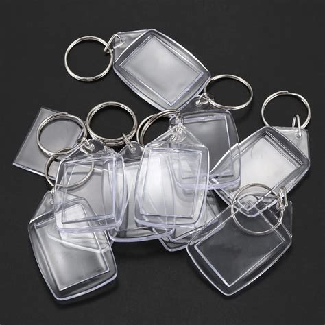 X Clear Acrylic Plastic Blank Keyrings Insert Passport Photo Keychain