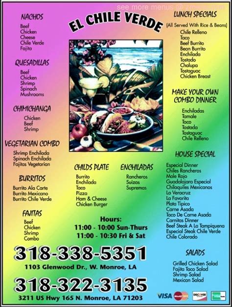 Online Menu Of Chile Verde Restaurant Monroe Louisiana 71203 Zmenu