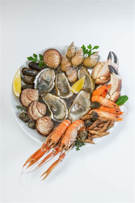 Fresh Seafood Platter With Lobster Mussels And Oysters Stock Photo