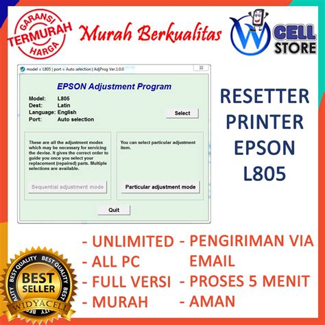 Jual SOFTWARE RESETTER RESET RESETER PRINTER EPSON L805 UNLIMITED