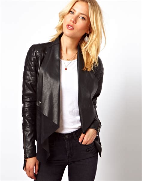 Asos Asos Leather Waterfall Jacket in Black | Lyst