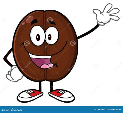 Happy Coffee Bean Cartoon Mascot Character Waving Stock Vector