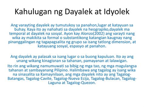 Kahulugan Ng Dayalek At Idyolek Ppt