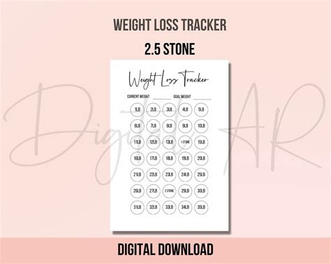 25 Stone Weight Loss Tracker Digital Download Weight Loss Etsy