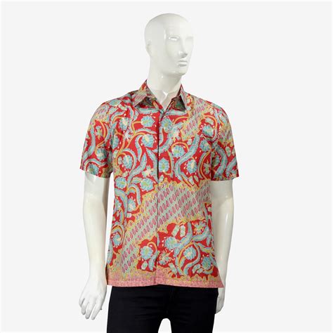 Jual Batik Semar Kemeja Lengan Pendek Buketan Klaras Merah Shopee