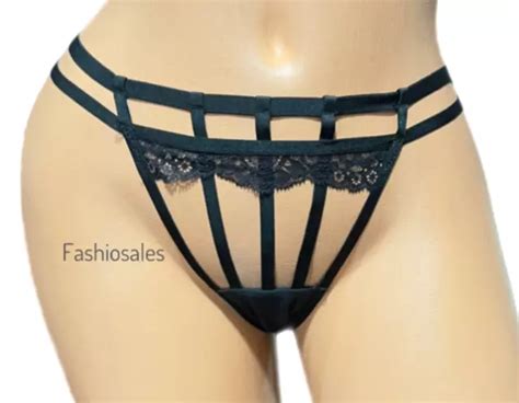 VICTORIAS SECRET VERY Sexy Strappy Sheer Lace Brazilian Panty Large