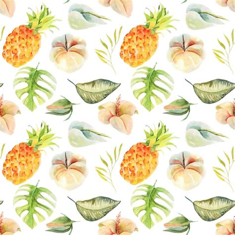 Premium Vector Seamless Pattern Of Watercolor Pineapple And Tropical