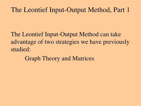 PPT The Leontief Input Output Method Part 1 PowerPoint Presentation