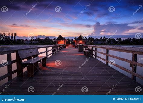 Sunrise Over Naples Pier Where People Fish at Dawn in Naples Stock ...