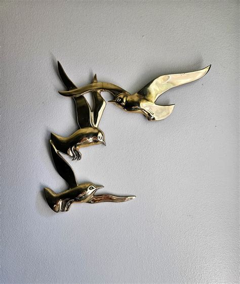 Vintage Mid Century Brass Birds In Flight Wall Hanging Etsy