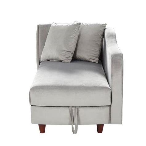 Wetiny Light Grey Chaise Lounge With Storage And Solid Wood Legs