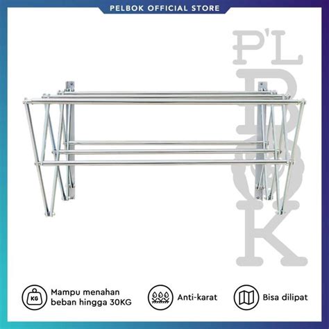 Jual Pelbok Jemuran Baju Dinding Lipat Double Cm Stainless Anti