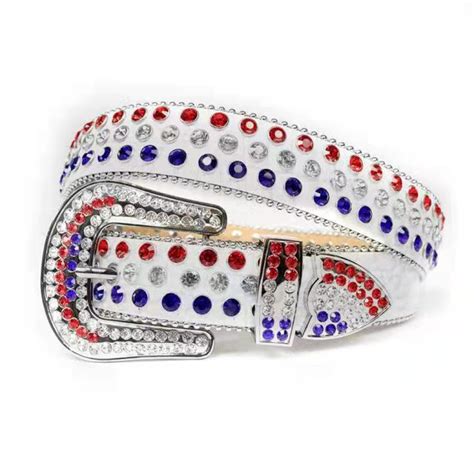 Three Color Rhinestone Belt White Red Blue Rhinestone Belt Men S