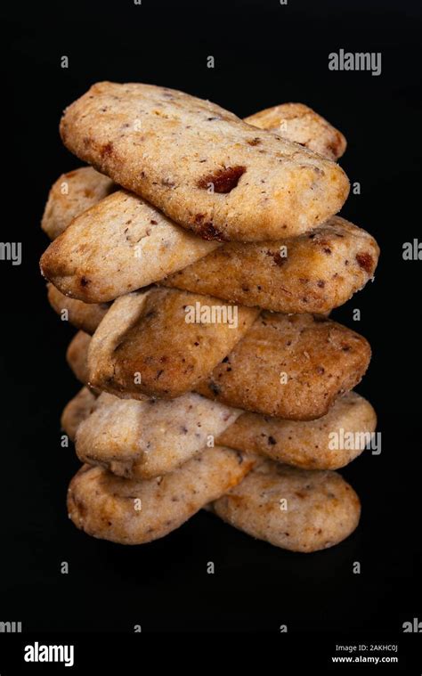 Wholewheat Biscuits With Hazelnut On The Dark Background Stock Photo