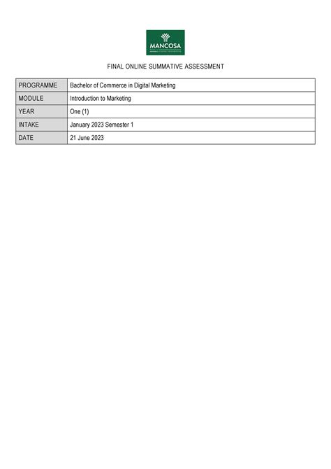 Introduction To Marketing Final OSA FINAL ONLINE SUMMATIVE ASSESSMENT