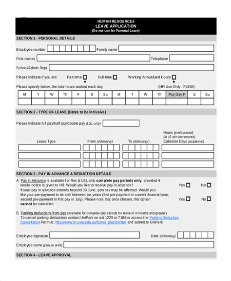 Free 8 Sample Leave Application Forms In Pdf Ms Word Excel