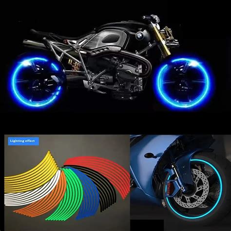 1set Of 16pcs Wheel Sticker Reflective Rim Stripe Tape Bike Motorcycle