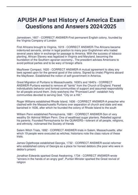 APUSH AP test History of America Exam Questions and Answers 2024/2025
