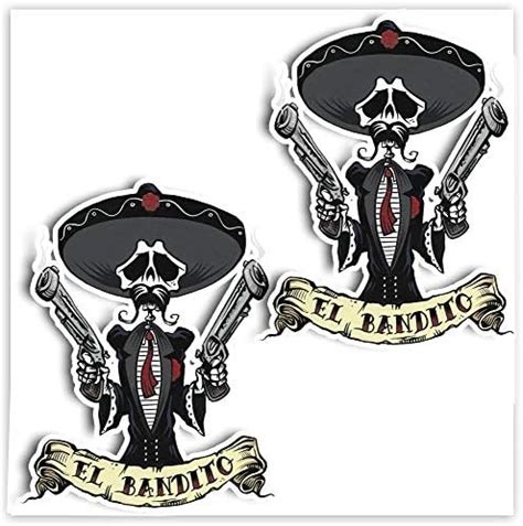 SkinoEu 2 x PVC Vinyl Autocollant Stickers El Bandito Skull Tête de