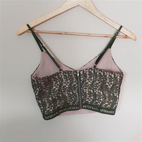 Crop Top Nude And Moss Green Strap Crop Top With Depop