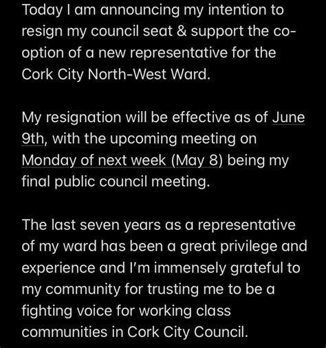 Fiona Ryan On Twitter Today I Am Announcing My Resignation Of My Council Seat Effective June