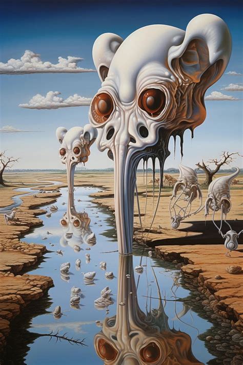 Surreal Artwork Dali Inspired Digital Print Swans Reflecting Elephants