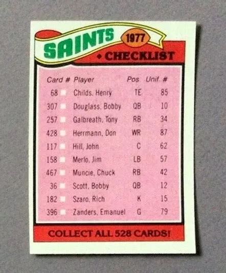 Topps New Orleans Saints Team Checklist Non Marqu E Jolie