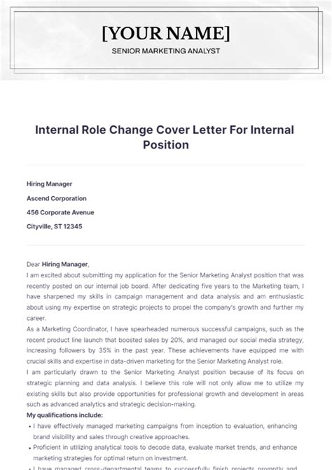 Free Internal Role Change Cover Letter For Internal Position Template
