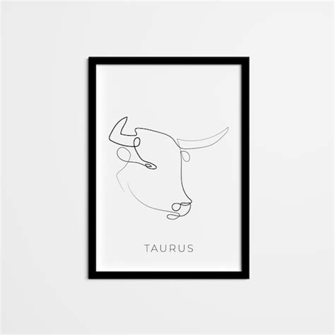 Abstract Taurus Line Art Drawing Horoscope Wall Art Zodiac Etsy