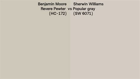 Benjamin Moore Revere Pewter Hc 172 Vs Sherwin Williams Popular Gray Sw 6071 Side By Side