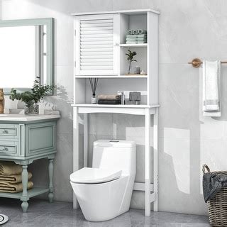 White Over-The-Toilet Shelf Bathroom Storage Cabinet Space Saver with ...